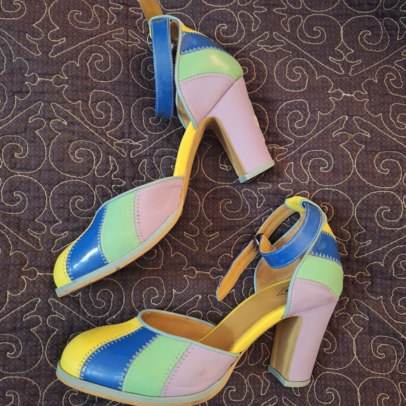 Colorful Women's Ankle Strap Heels - Picture 3 of 5